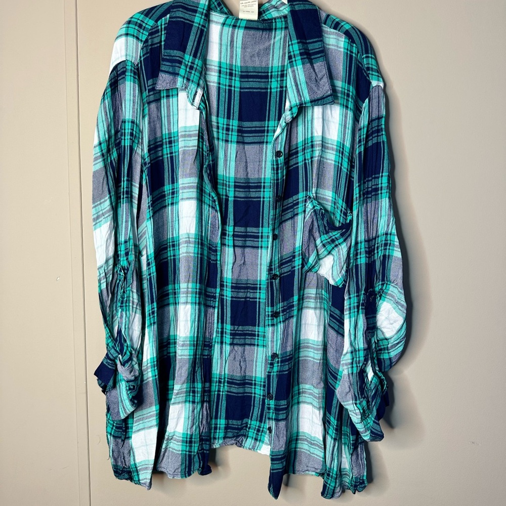 Faded Glory Teal and Navy Plaid Shirt